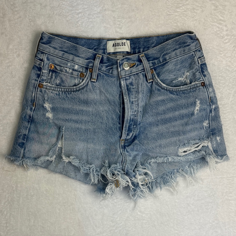 Agolde Women's Frayed Hem Jean Shorts - Light Blue